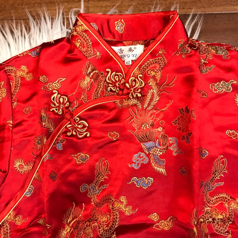 Elegant Red Floral Cheongsam Dress - Picture 4 of 7